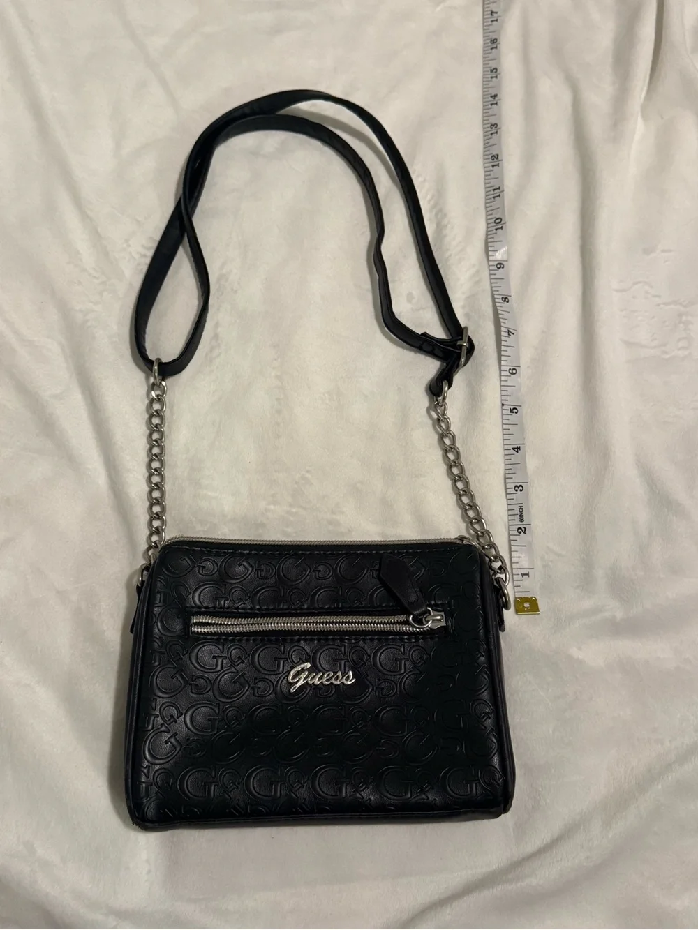 Black GUESS Factory Valora logo-embossed crossbody